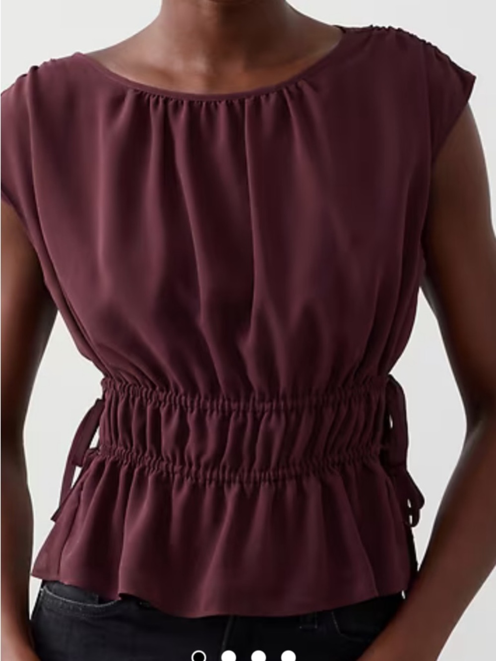 Womens Wine Purple Ruched Waist Sleeveless Shirt